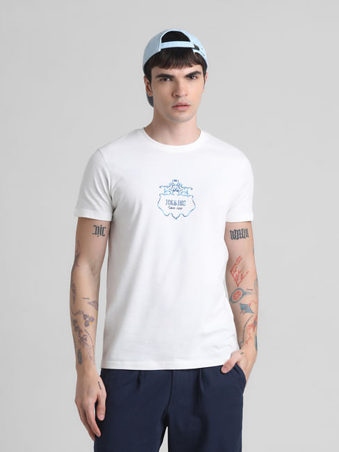 White Printed Crew Neck T-shirt
