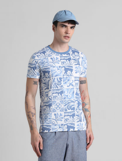 Blue Tile Graphic Print T-shirt