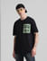 Black Applique Print Oversized Crew Neck T-shirt_413186+1