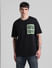 Black Applique Print Oversized Crew Neck T-shirt_413186+2