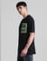 Black Applique Print Oversized Crew Neck T-shirt_413186+3