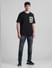 Black Applique Print Oversized Crew Neck T-shirt_413186+6