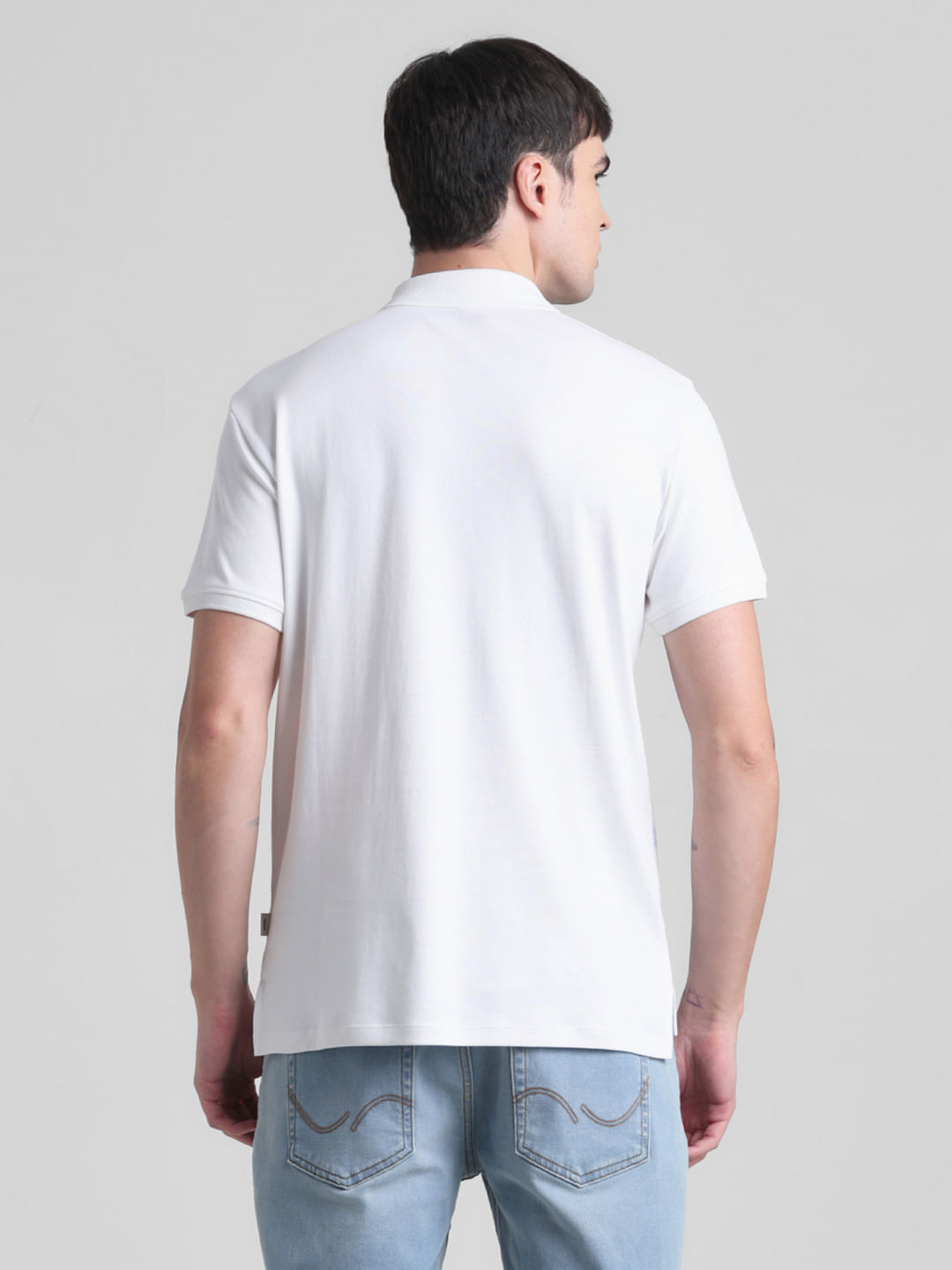 White Greece Print Polo T-shirt