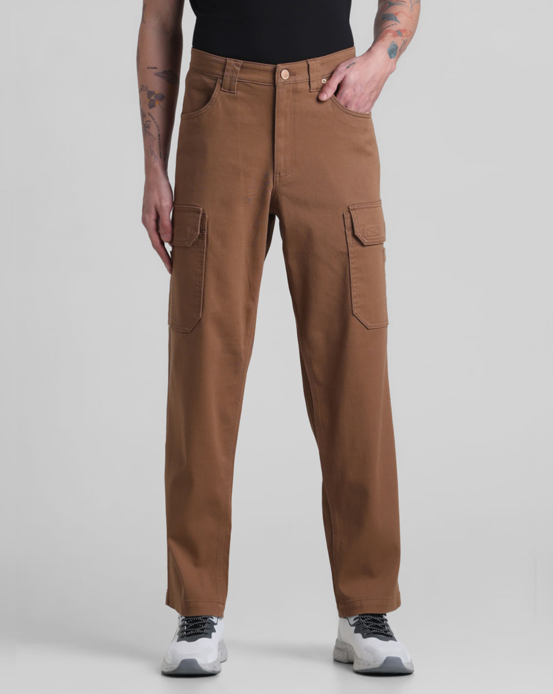 Brown Mid Rise Cargo Pants