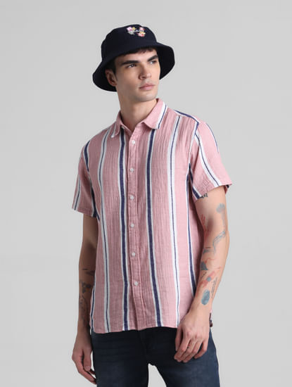 Pink Striped Short Sleeves Shirt
