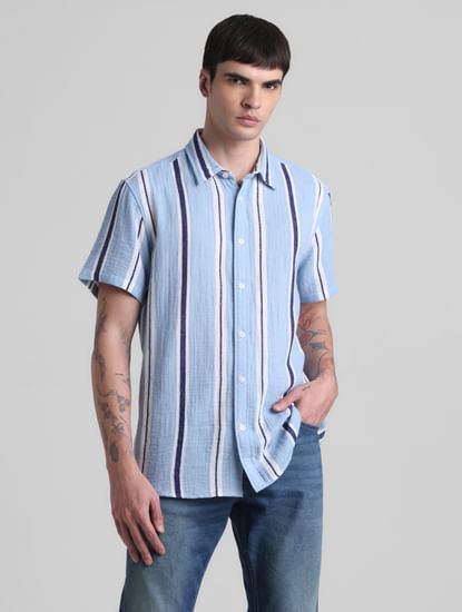 Blue Striped Short Sleeves Shirt