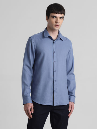 Blue Dobby Cotton Full Sleeves Shirt