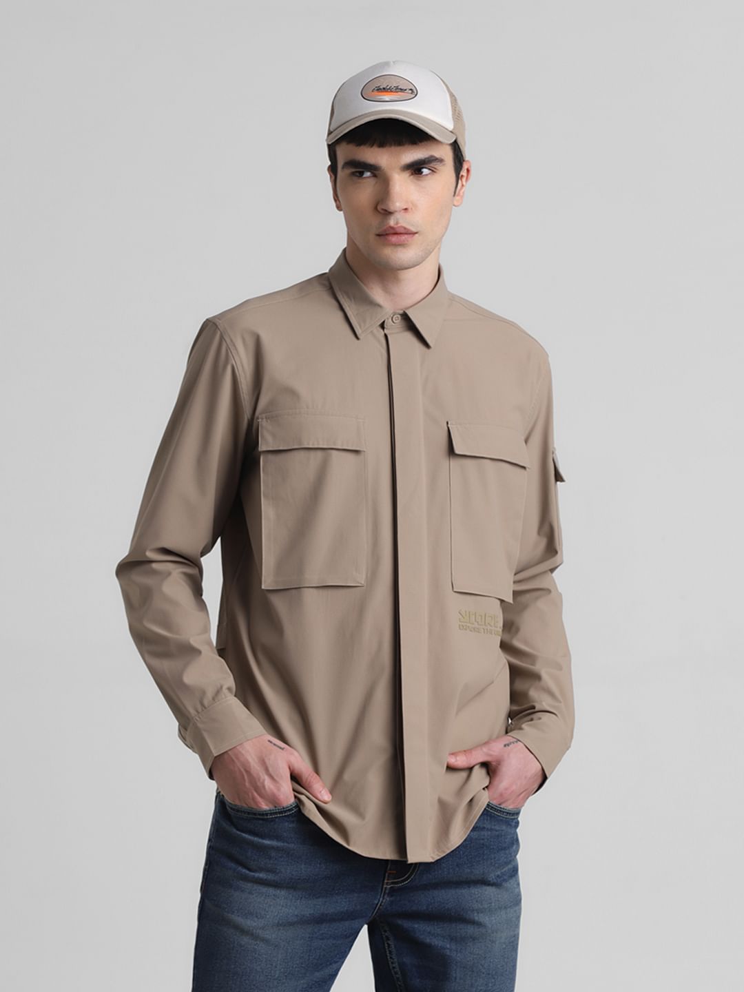 Brand new buy vintage color beige pockets shirt