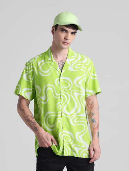 Neon Green Abstract Print Shirt