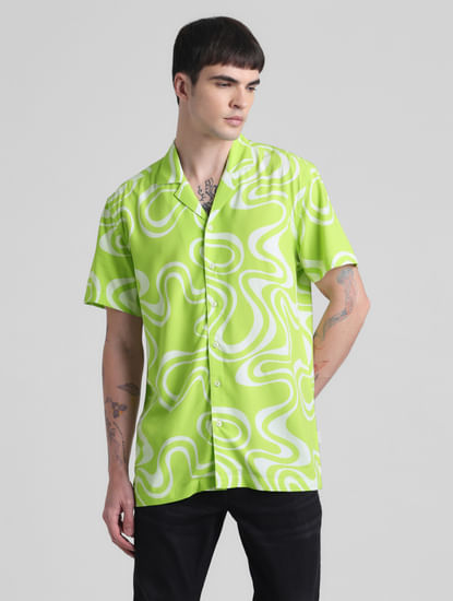Neon Green Abstract Print Shirt