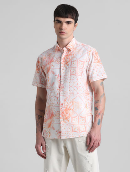Peach Linen Blend Printed Shirt