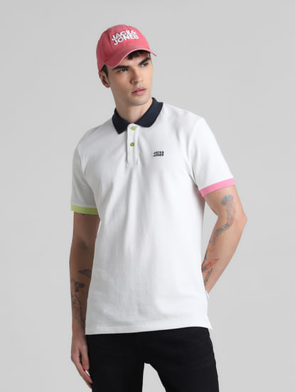 White Contrast Tipping Polo T-shirt