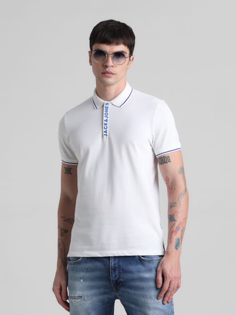 White Logo Tipping Polo T-shirt