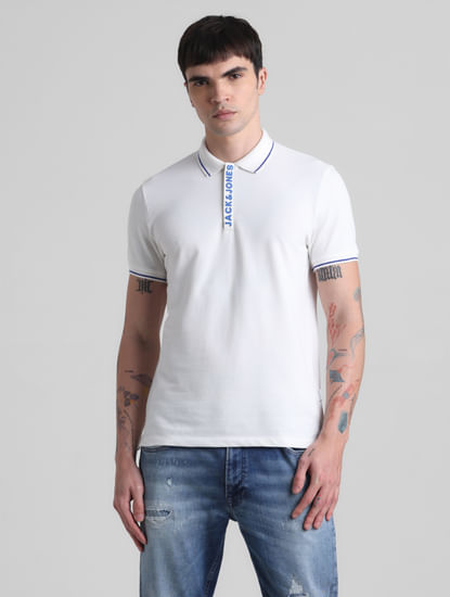 White Logo Tipping Polo T-shirt