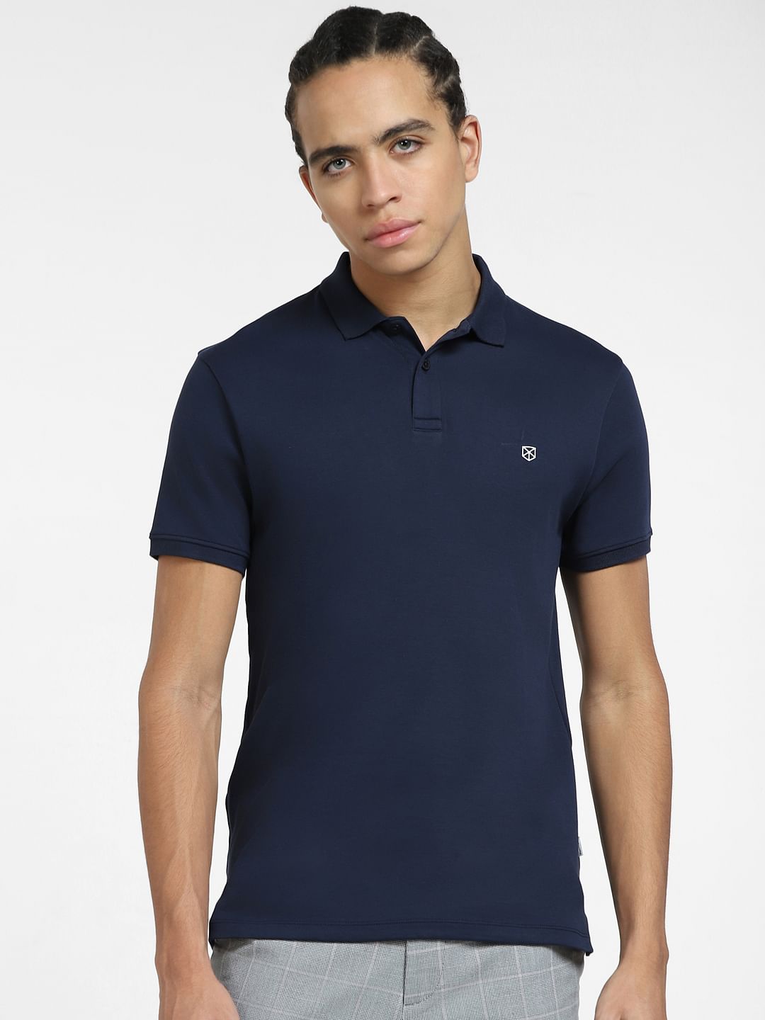 Blue polo neck top hotsell