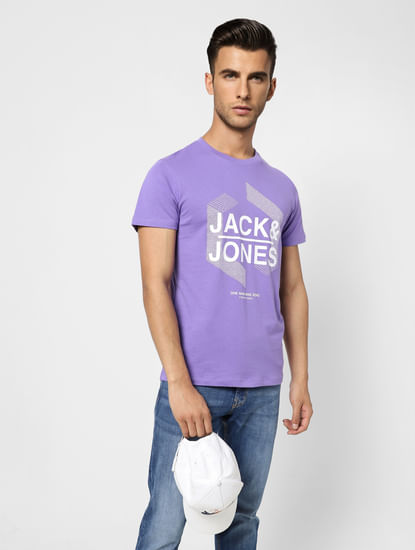 Purple Text Print Crew Neck T-shirt