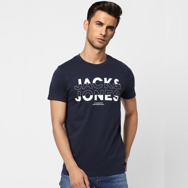 BESTSELLER CLOTHING Navy Blue Logo Print Crew Neck T-shirt