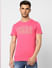 Pink Logo Print Crew Neck T-shirt_399081+2