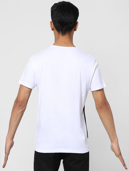 White Colourblocked Crew Neck T-shirt