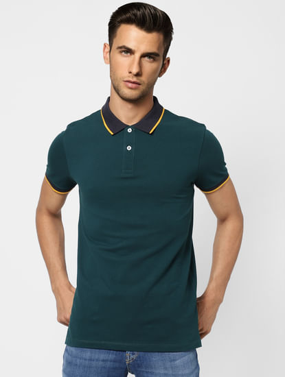 Dark Green Contrast Tipping Polo T-shirt
