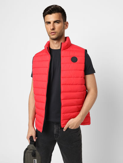 Red Quilted Puffer Vest Jacket