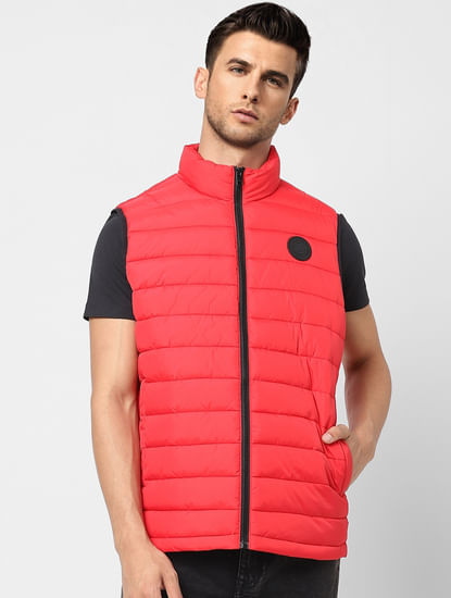 Red Quilted Puffer Vest Jacket