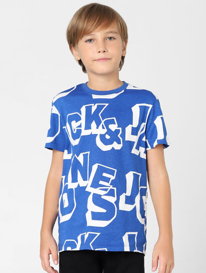 Boys Blue Typographic Print Crew Neck T-shirt