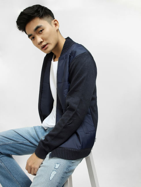 Navy Blue Knit Casual Jacket