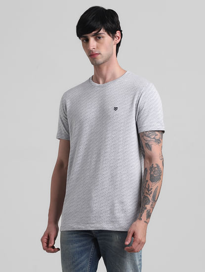 Grey Textured Crew Neck T-shirt