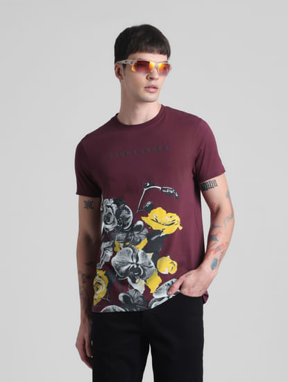 Maroon Floral Crew Neck T-shirt