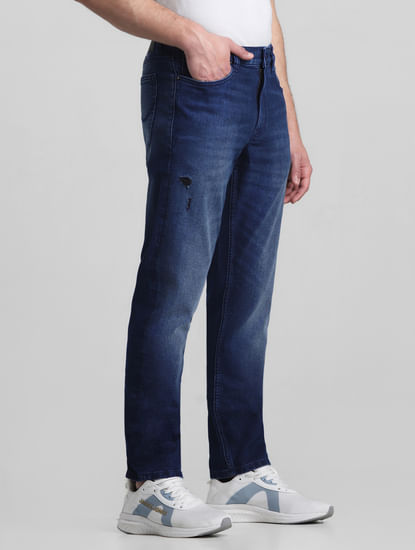 Dark Blue Low Rise Distressed Glenn Slim Jeans