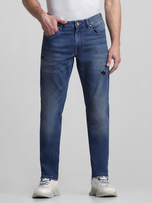 Blue Low Rise Distressed Glenn Slim Jeans