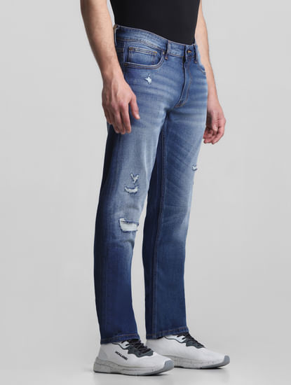 Blue Low Rise Distressed Tim Slim Jeans