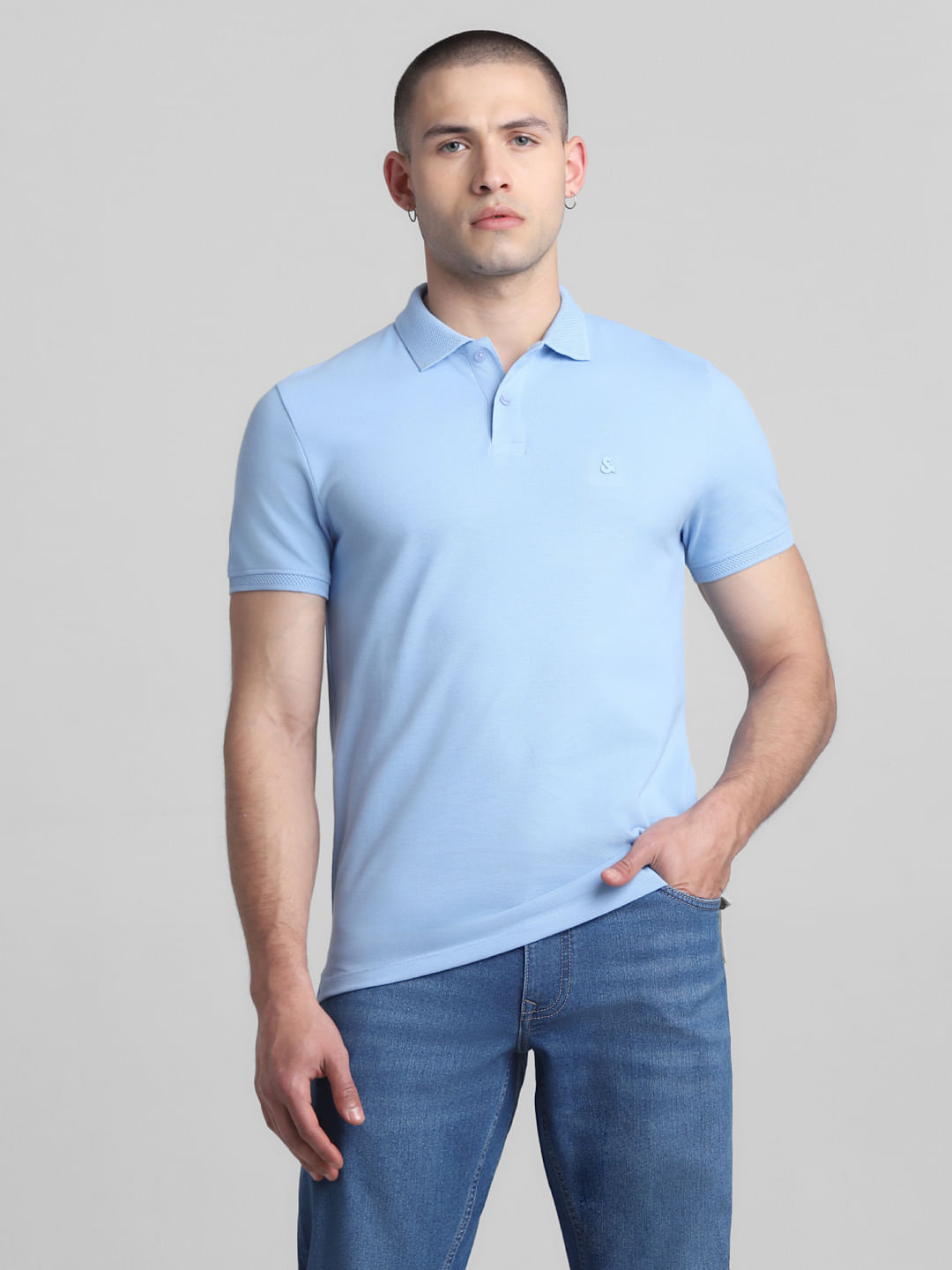 Mens Cotton Blended Formal Shirt Full Sleeves Dark Sky Blue T12 CK3
