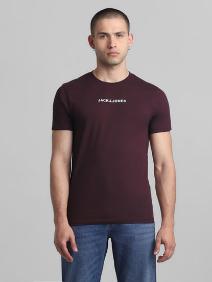 Maroon Logo Print Crew Neck T-shirt