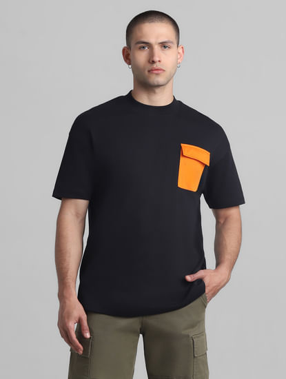 Black Contrast Pocket Oversized T-shirt