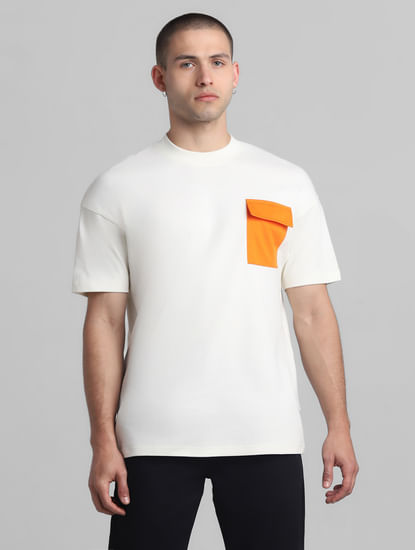 White Contrast Pocket Oversized T-shirt