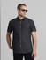 Black Denim Short Sleeves Shirt_414456+1