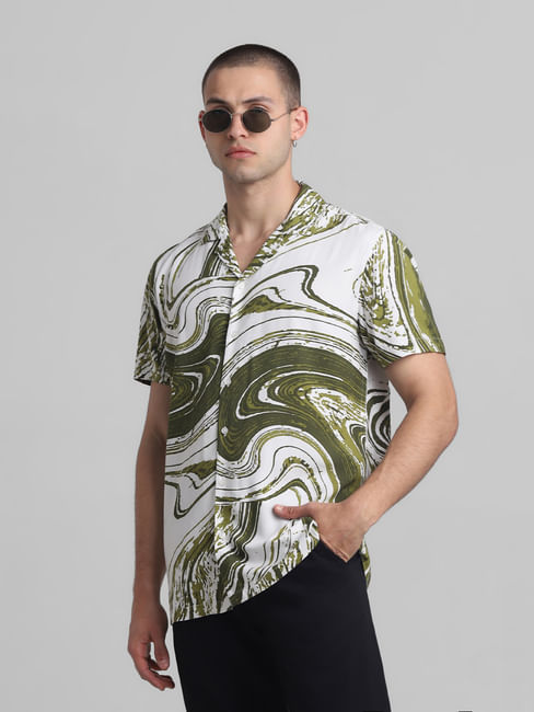 Green Abstract Print Short Sleeves Shirt