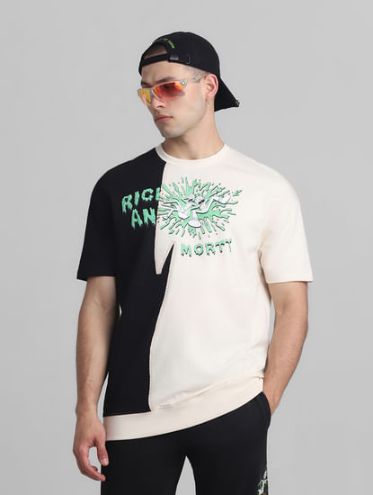 RICK & MORTY Cream Colourblocked Oversized T-shirt