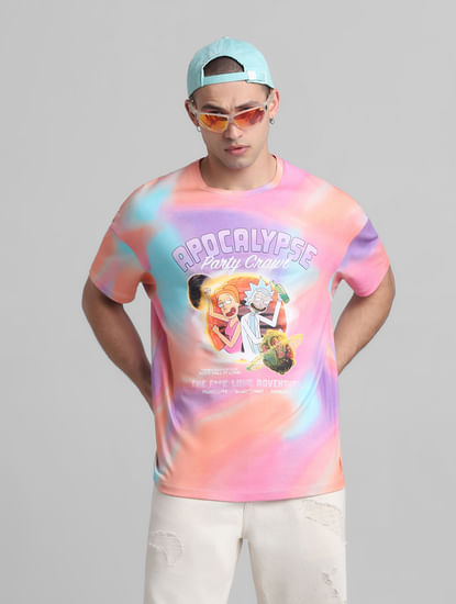 RICK & MORTY Peach Ombre Printed Oversized T-shirt