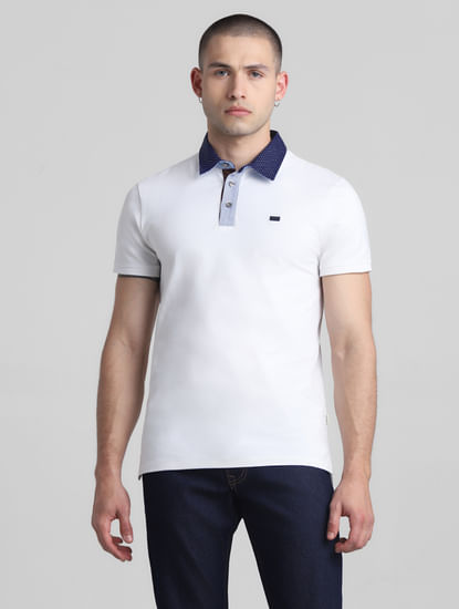 White Contrast Collar Polo T-shirt