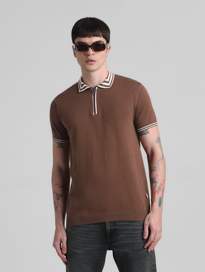 Brown Knitted Polo T-shirt