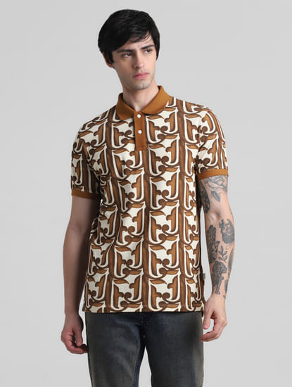 Brown Baroque Print Polo T-shirt