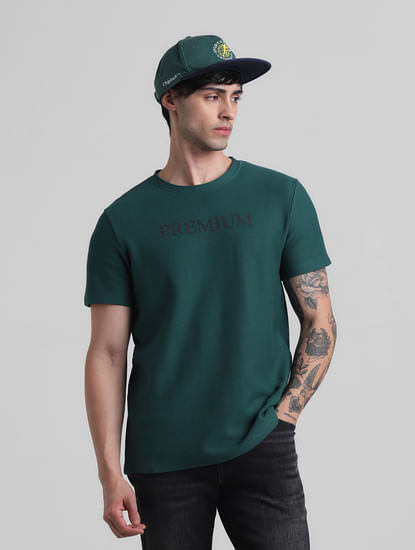 Green Text Print Crew Neck T-shirt
