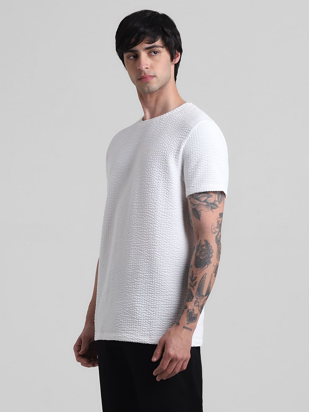 White Knitted Crew Neck T shirt