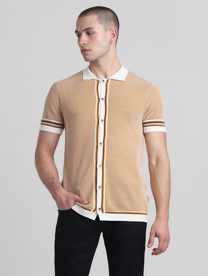 Yellow Front Open Jacquard Polo