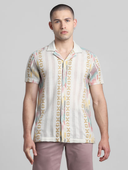 Beige Printed Jacquard Shirt