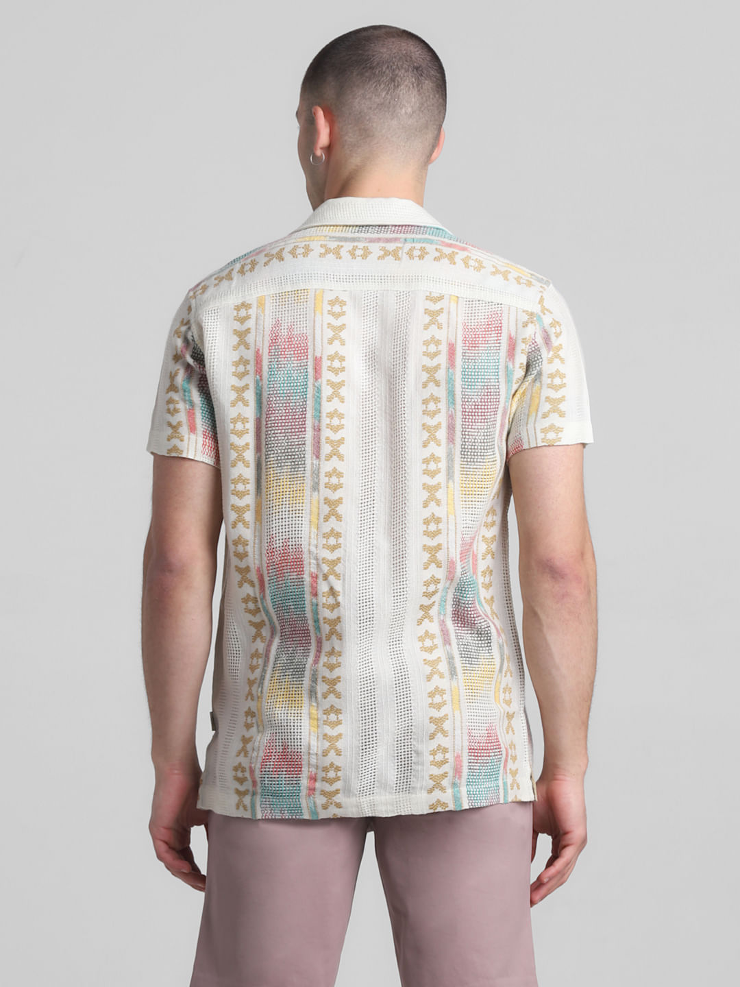Beige Printed Jacquard Shirt|219817501-Brazzilian-Sand