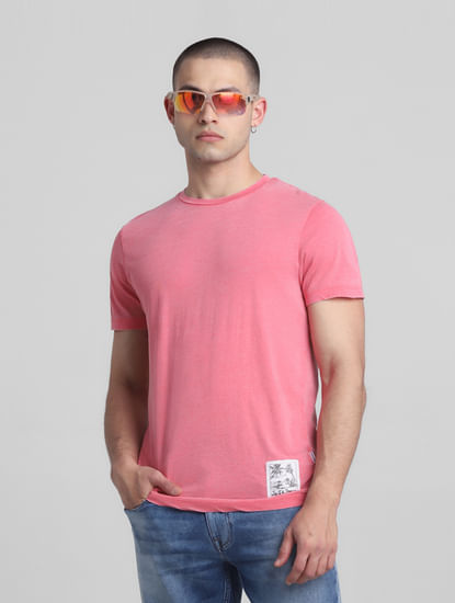Pink Cotton Crew Neck T-shirt